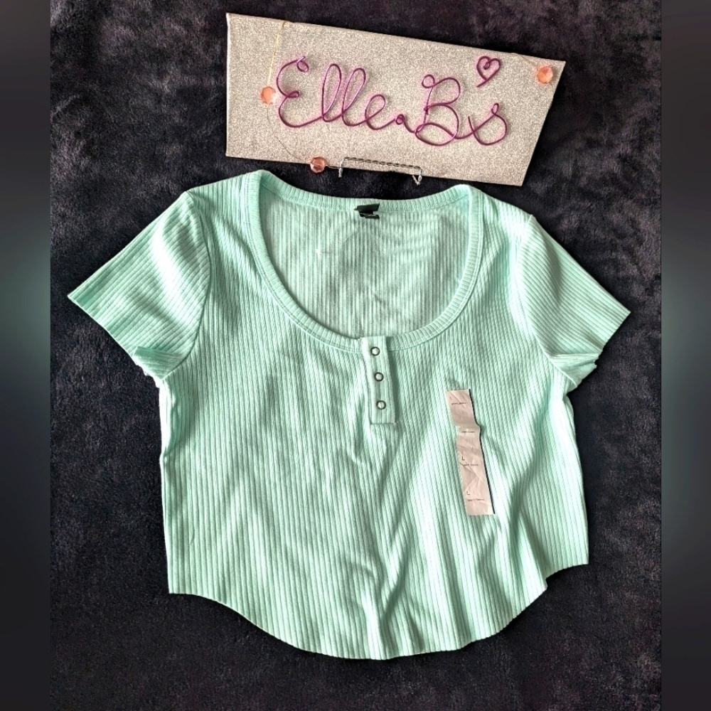 NWT Wild Fable Teal Crop Tee L